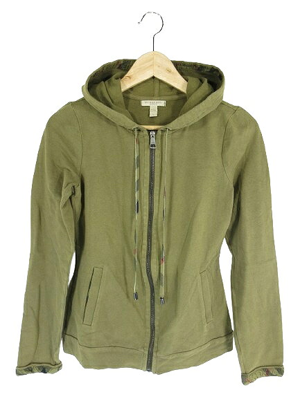 【中古】バーバリーブリット BURBERRY BRIT パーカー 上衣 長袖 ジップアップ ボンネット 無地 カーキ 大きさS QQQ レディース 【ベクター 古着】 260604