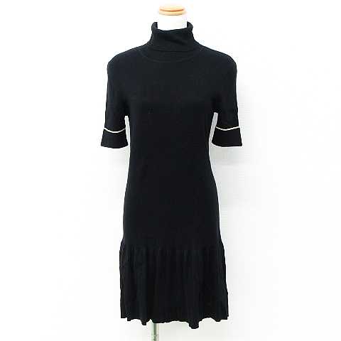 中古 ジューシークチュール Juicy Couture ニット ワンピース 半袖 タートルネック ミニ丈 裾プリーツ ロゴプレート コットン ウール混 黒 Us S レディース ベクトル 古着 Zets Co Il