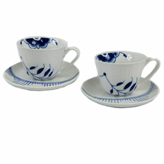 【中古】ロイヤルコペンハーゲン ROYAL COPENHAGEN ブルーフルーテッド カップ&ソーサー 2客セット 総柄 ホワイト 白 ブルー 青 【ベクトル 古着】 250117