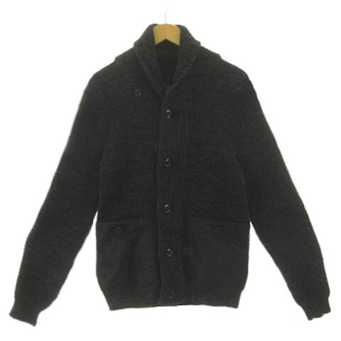 【中古】ジースターロウ G-Star RAW オーガニックコットンカウチンニット カーディガン 長袖 中綿入りポケット 厚手 ミックス糸 ブラック 黒 グレー系 EU XS メンズ 【ベクトル 古着】 250916