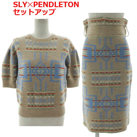 【中古】スライ SLY ペンデルトン PENDLETON セットアップ 真っただ中ゲージTOPS 0309AB01-0090 編み物スコート 0309AB01-0050 きつい ロング丈 酉の方角天然ゴム ハーディングはやりっ児柄 羊毛 赤銅色系 茶系マルチ色合い 1 レディース 【ベクター 古着】 250814