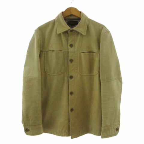 【中古】ラッドメス メンズビギ RADMESS MEN\u0027S BIGI レザーシャツジャケット 革ジャン M0111LB101 牛皮 胸ポケ カーキ系 カーキベージュ M メンズ 【ベクター 古着】 251217 メンズファッション-コート・ジャケット