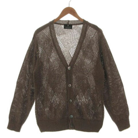 【中古】ランバンコレクション LANVIN COLLECTION 透け編みリネンブレンドニットカーディガン LA-NK-77220 ブラウン 茶 L メンズ 【ベクトル 古着】 251107