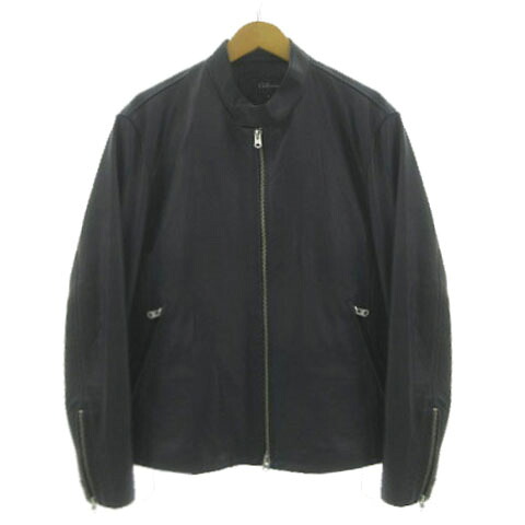 【中古】コレクティブ Collective メンズビギ MEN'S BIGI シングルライダースジャケット シープスキン 羊革 ラムレザー 袖ファスナー ダブルジップ ネイビー系 紺系 M メンズ 【ベクトル 古着】 260515｜ブランド古着の買取販売ベクトル