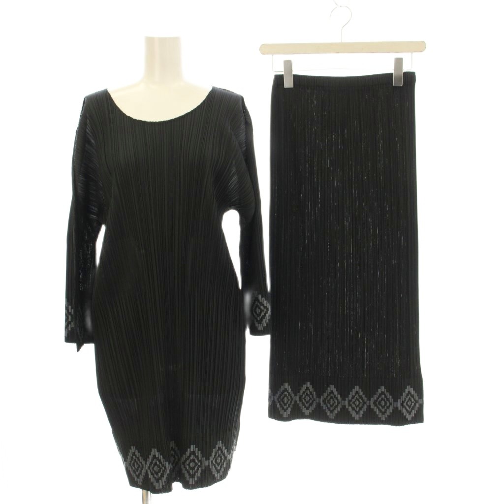 【中古】プリーツプリーズ PLEATS PLEASE イッセイミヤケ セットアップ プリーツ チュニック タイトスカート 3 4 黒 PP91-JK635 PP91-JG632 /KH レディース 【ベクトル 古着】 260219