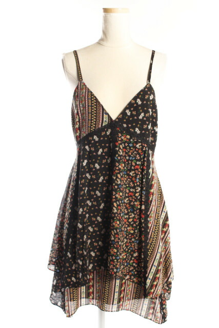 レディースファッション ワンピース 正規取扱店 Alice アリスオリビア 中古 Olivia 古着 ベクトル レディース A0508 ブラック 黒 0 シルク パッチワーク 花柄 ミニ キャミワンピ ワンピース 17ss