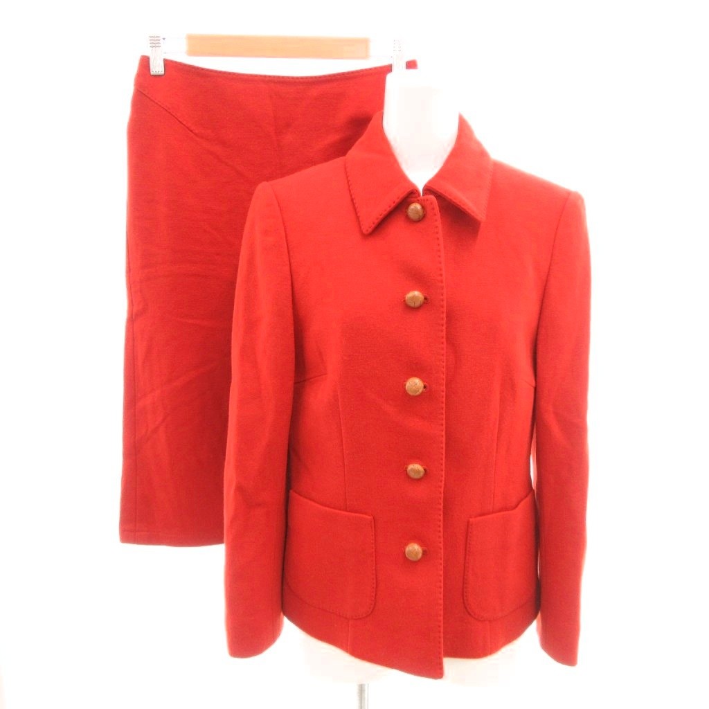 【中古】スキャパ SCAPA 美品 セットアップ スーツ ジャケット タイトスカート シングル 総裏地 シャツカラー ひざ丈 ウール 38 赤 レッド /SJ ■ECG001 レディース 【ベクトル 古着】 260324