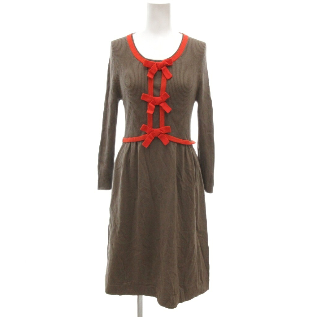 【中古】ポールカ PAULE KA ワンピース L リブニット 長袖 ラウンドネック リボン装飾 モカ /NU ■ECG003 レディース 【ベクトル 古着】 260321