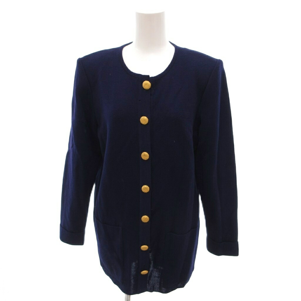【中古】イヴサンローラン YVES SAINT LAURENT カーディガン ウール M 紺 ネイビー ラウンドネック 長袖 金ボタン /HW ■ECG003 レディース 【ベクトル 古着】 260317