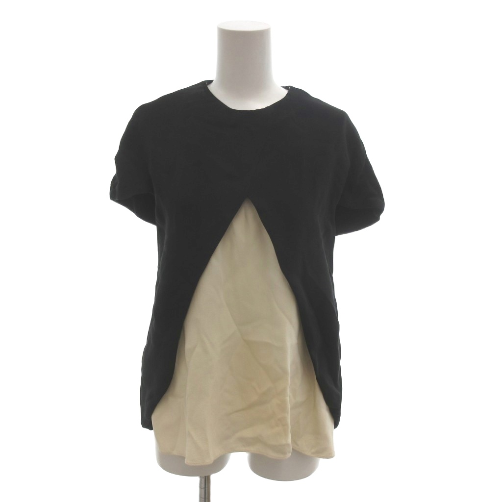 【中古】バレンシアガ BALENCIAGA ブラウス ラウンドネック 半袖 レイヤード風 絹 シルク 34 黒 ブラック /SJ ■ECG003 レディース 【ベクトル 古着】 260317