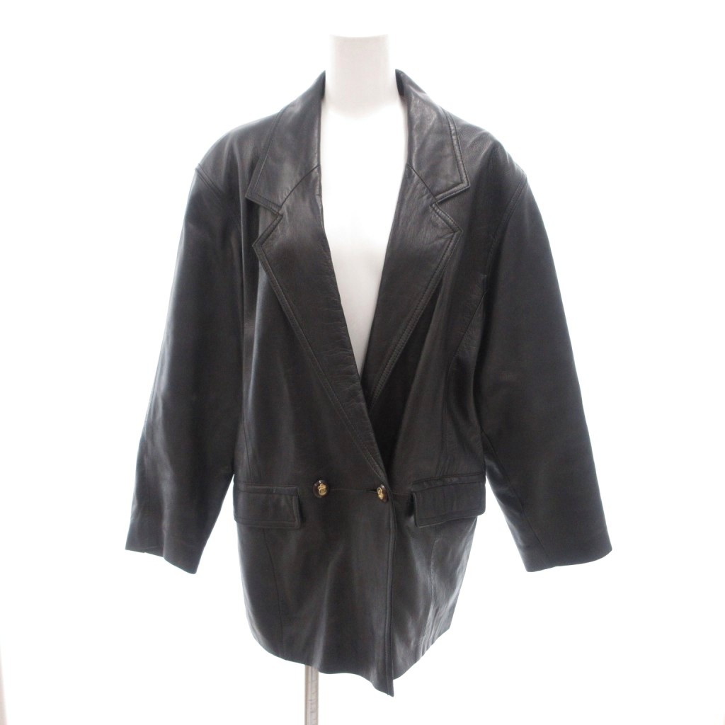 【中古】ジャンニ バレンチノ GIANNI VALENTINO レザーコート 9 黒 ブラック ダブルブレスト ノッチドラペル ミドル ハーフ丈 /SJ ■ECF004 レディース 【ベクトル 古着】 260405