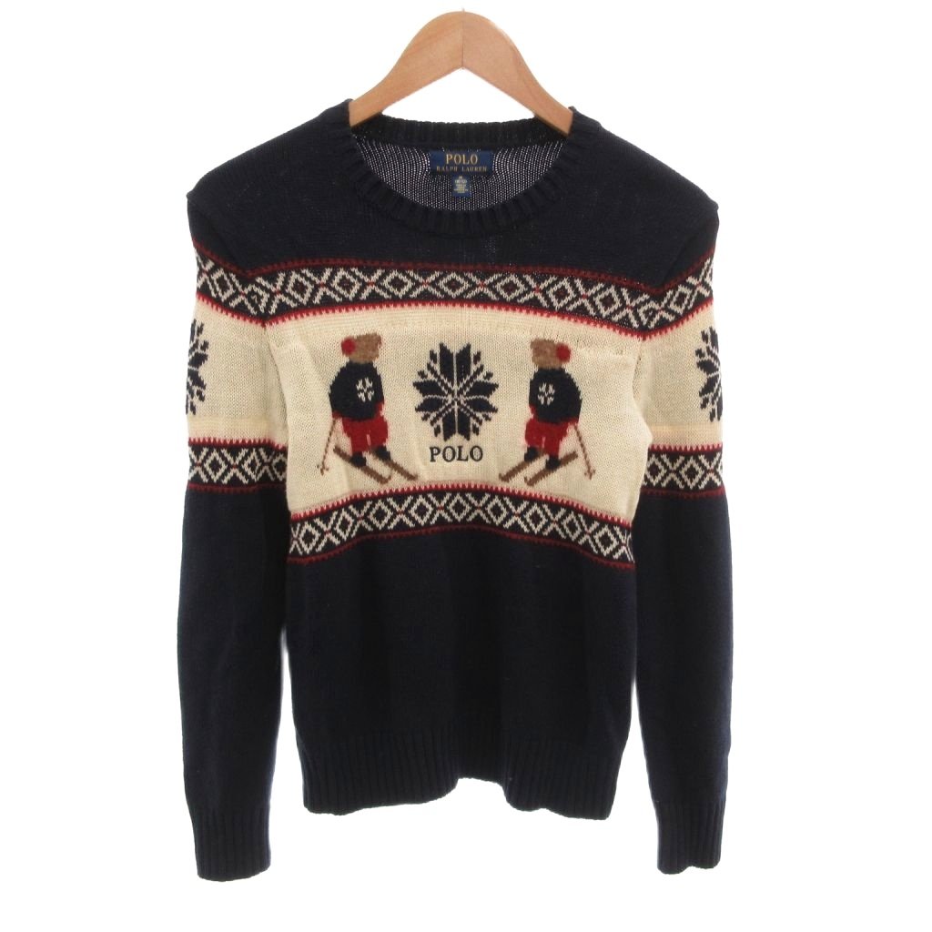 【中古】ポロ ラルフローレン POLO RALPH LAUREN ニット セーター 長袖 ロゴ くま柄 M 紺 ネイビー 白 ホワイト /JS ■ECG007 メンズ 【ベクトル 古着】 260710|ブランド古着の買取販売ベクトル