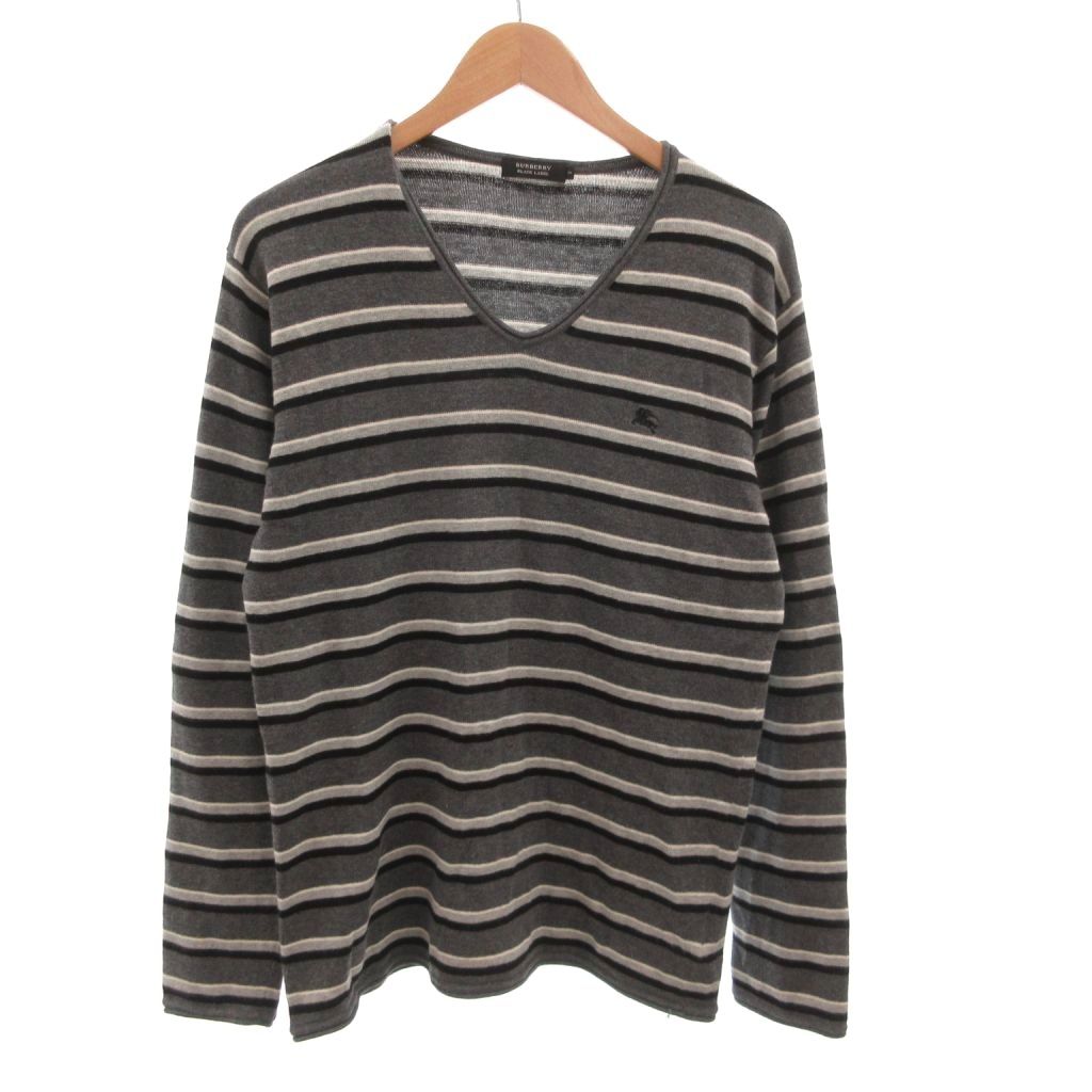 【中古】バーバリーブラックレーベル BURBERRY BLACK LABEL ニット セーター 長袖 ボーダー 3 グレー 黒 ブラック /JS ■ECG007 メンズ 【ベクトル 古着】 260710|ブランド古着の買取販売ベクトル