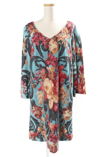 中古 グレースコンチネンタル Grace Continental 17aw 太平 ひざ丈 花柄 アンゴラ 毛 38 青碧 青碧 Amy0513 レディース ベクター 古着 中古 グレースコンチネンタル Grace Continental 17aw ワンピース ひざ丈 花柄 アンゴラ ウール 38 青 ブルー Amy0513