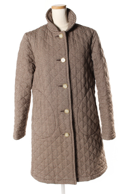 中古 トラディショナルウェザーお召し Traditional Weatherwear オーバコート ステンカラー キルティング チドリ透かし彫り ウール 34 茶色 ブラウン Tk0514 レディース ベクトル 古着 中古 トラディショナルウェザーウェア Traditional Weatherwear コート