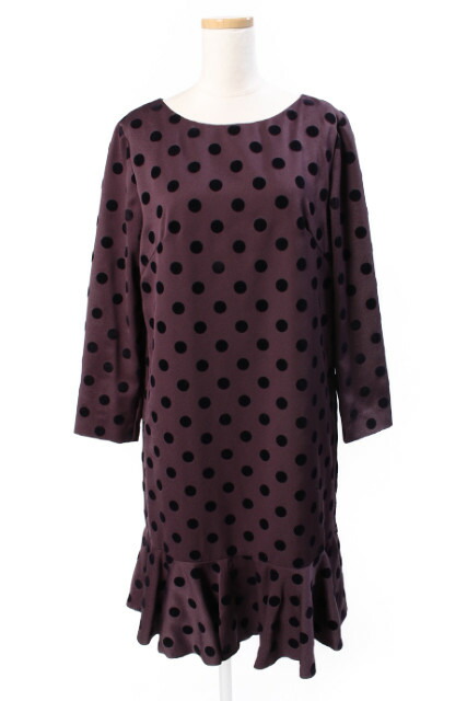 中古 グレースコンチネンタル Grace Continental 17aw 壱休意 ひざ丈 分衣手 フロッキードット 36 紫 パープル Btm0515 レディース ベクター 古着 中古 グレースコンチネンタル Grace Continental 17aw ワンピース ひざ丈 七分袖 フロッキードット 36 紫 パープル