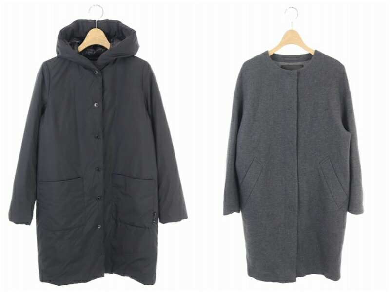 メール便送料無料 中古 マッキントッシュ ロンドン Mackintosh London スポンジダブルフェイスコート 2点セット ダウンコート ノーカラーコート アウター フード 36 黒 ブラック グレー Es レディース ベクトル 古着 ベクトルプレミアム店 公式通販