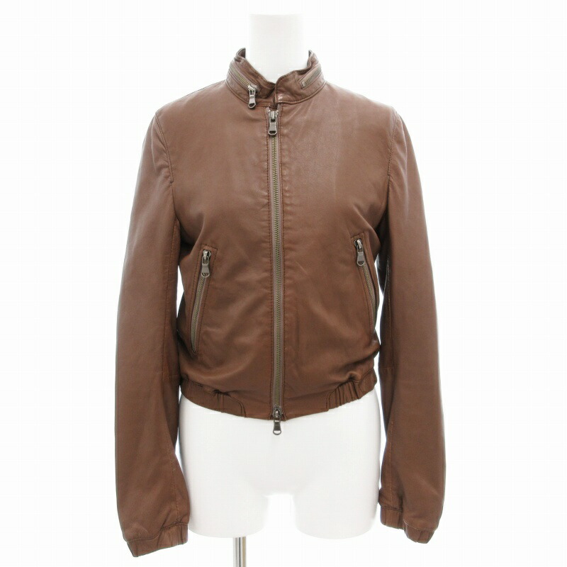 Adam et Rope' アダムエロペ 羊革 レザー シングルライダースジャケット 38 ブラウン レディース