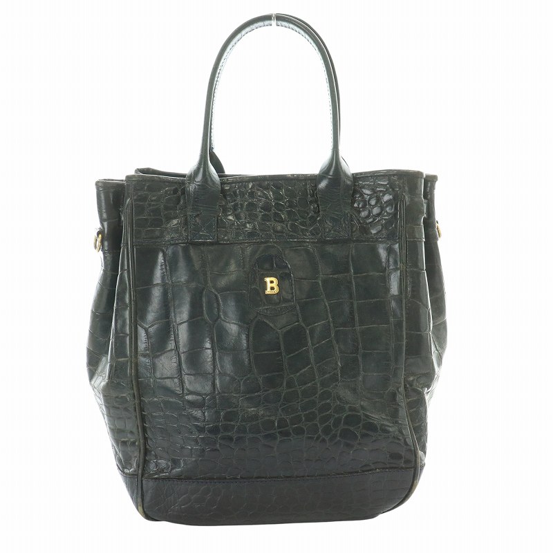 BALLY バリー クロコ型押しレザー 2WAY トート ハンド バッグ