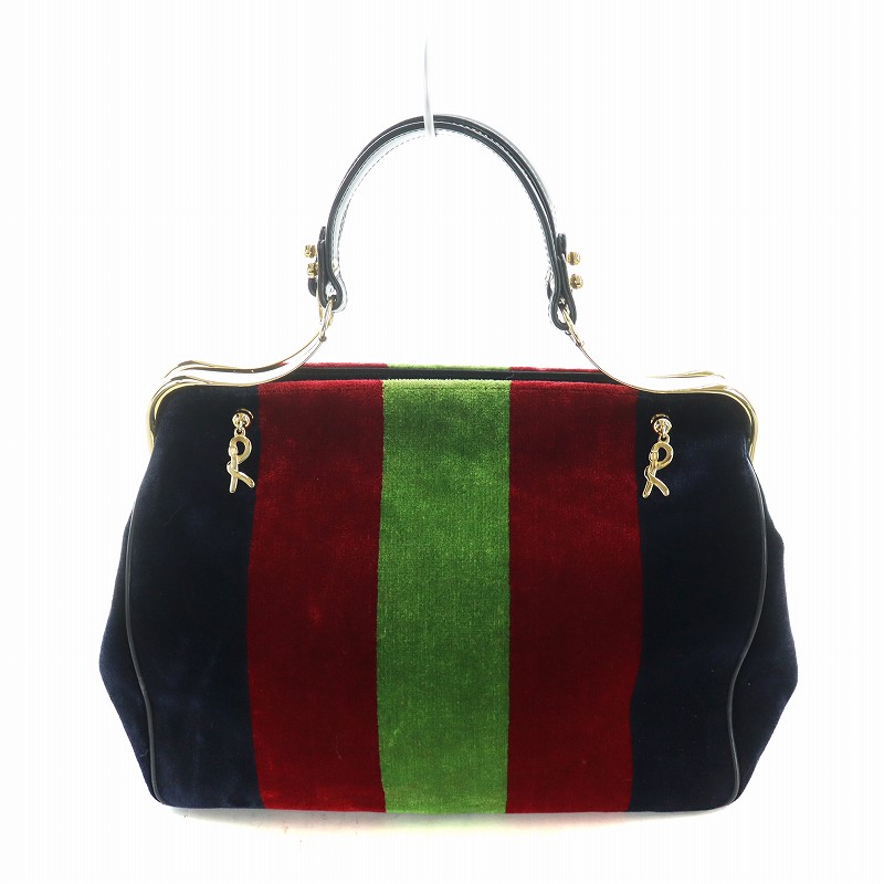 ロベルタ ディ カメリーノ がま口 ハンド バゴンギ ベロア 黒 赤