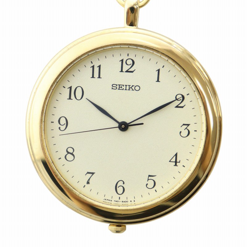 【動作ＯＫ】SEIKO ムーンフェイズ付き懐中時計 7424-0010 ゴールド 動作OK】SEIKO ムーンフェイズ付き懐中時計 7424-0010