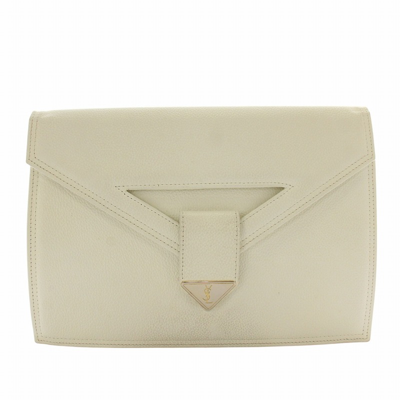 【YVES SAINT LAURENT】イヴ サンローラン　クラッチバッグ　白 イヴサンローラン クラッチバッグ - レザー（美品 YVES SAINT