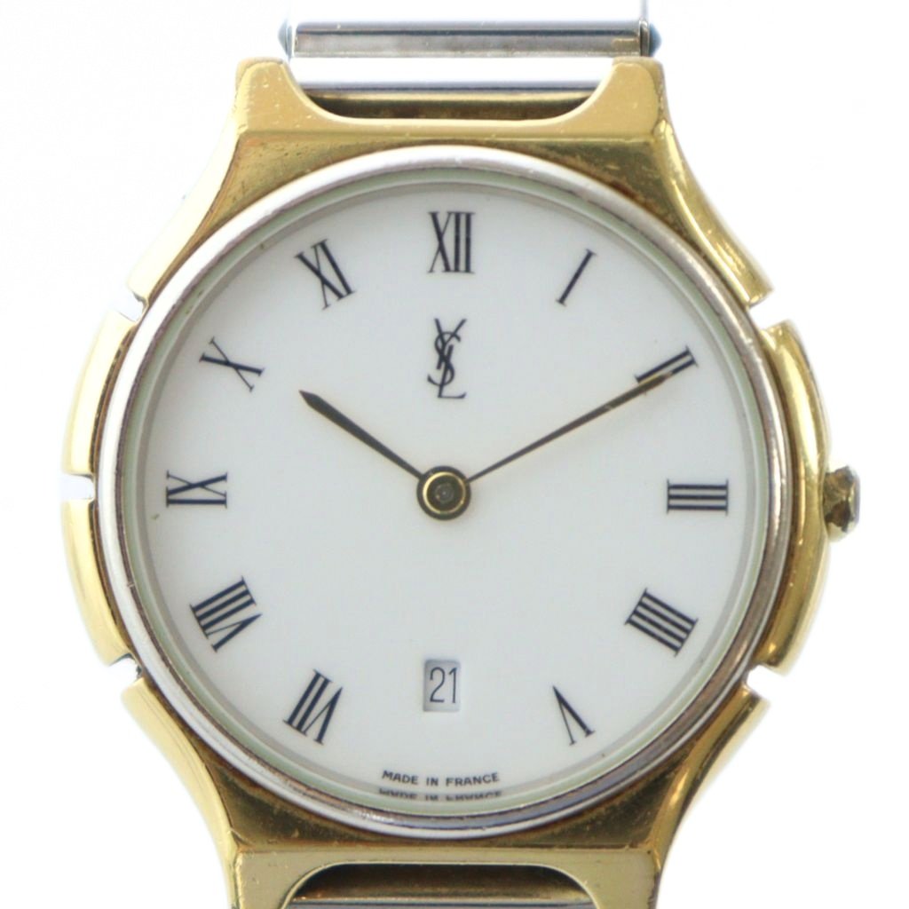 Yves Saint Laurent ブラックレザー時計　不動 SAINT LAURENT - ジャンク イヴ・サンローラン レザー CITIZEN