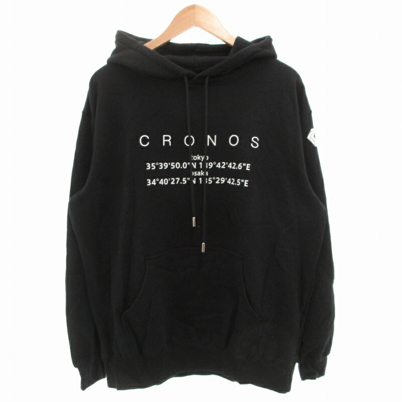 CRONOS ブラック/ホワイト パーカー Sサイズ CRONOS DOUBLE STRIPES ZIP HOODIE【BLACK×WHITE】