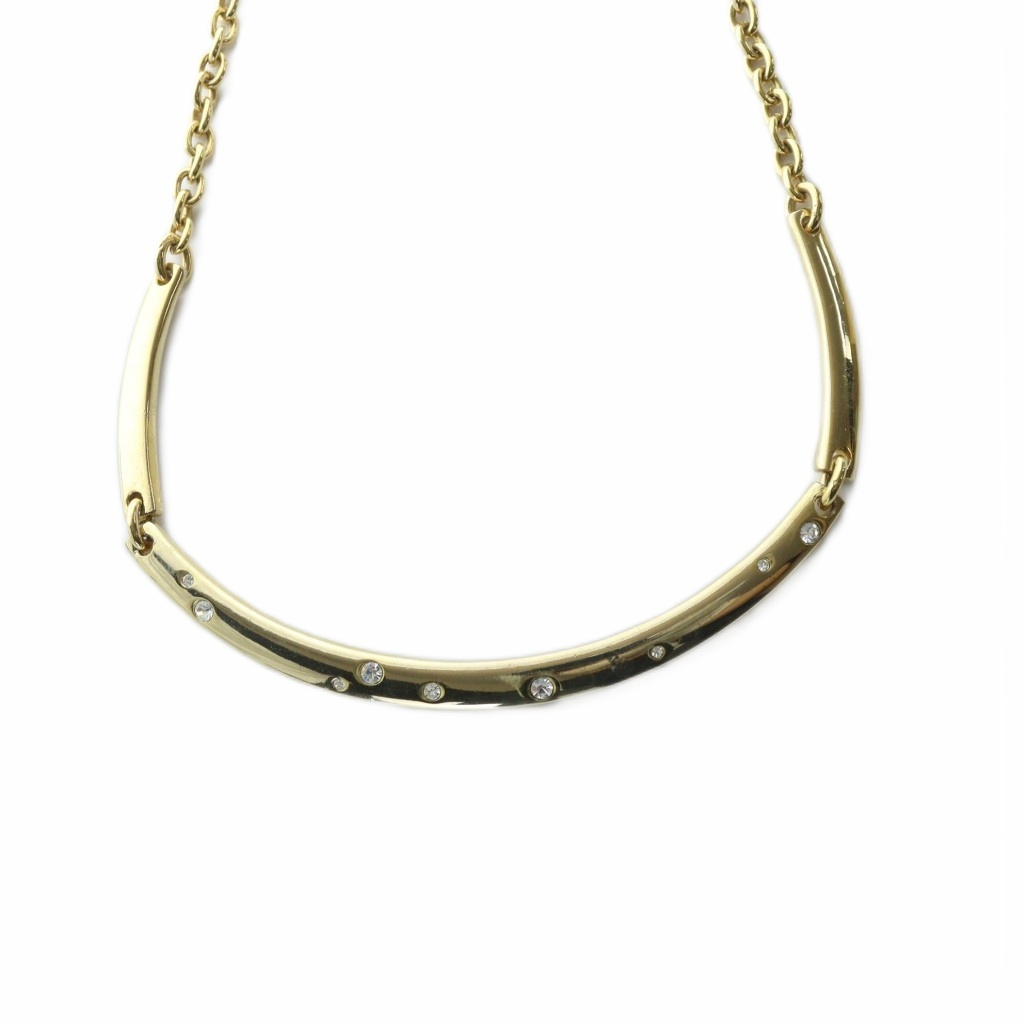 【中古】イヴサンローラン YVES SAINT LAURENT アーチバーネックレス アクセサリー ロゴ ラインストーン ゴールド色 ■GY19 /MQ レディース 【ベクトル 古着】 250904