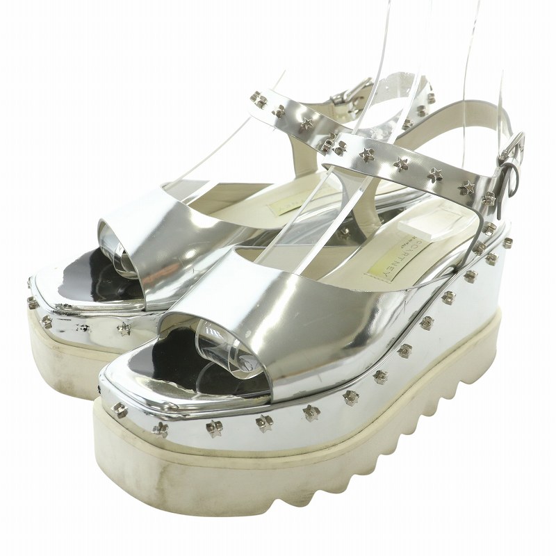 【中古】ステラマッカートニー STELLA McCARTNEY エリス ELYSE サンダル レザー 厚底 オープントゥ 星 スター スタッズ ストラップ 36 23cm シルバー色 810203 /XZ ■GY19 レディース 【ベクトル 古着】 250830