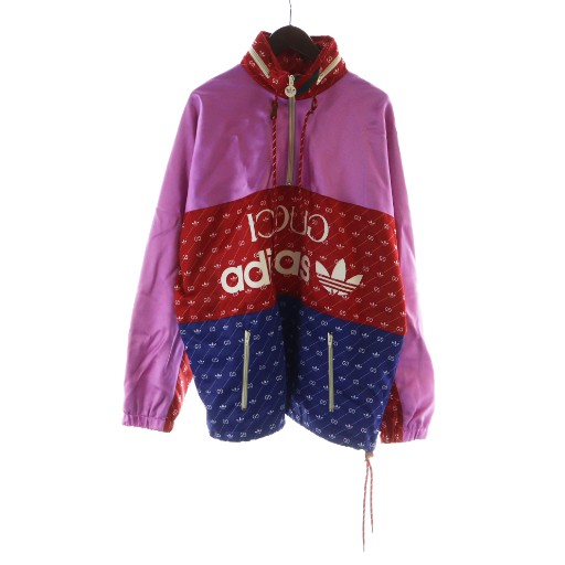 【中古】グッチ GUCCI アディダス adidas 22SS アセテート ナイロン パーカ 上衣 パーカー ハーフジップ ロゴタイプ ボンネット 48 赤 赤いこと サクラ色 691429 Z8A2G ■GY18 /MQ メンズ 【ベクター 古着】 250919