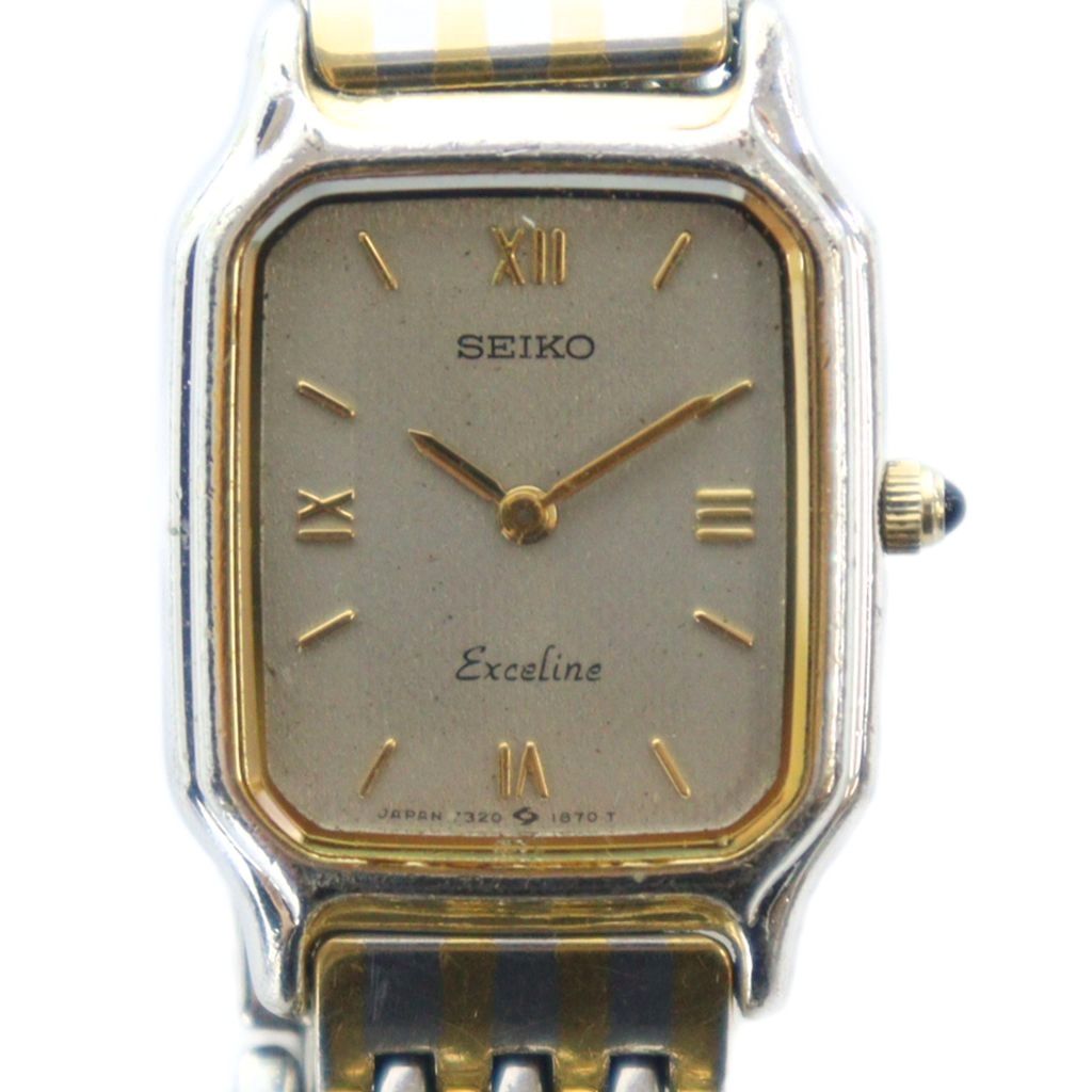 【中古】セイコー SEIKO 7320-6530 Exceline エクセリーヌ 腕時計 ウォッチ クォーツ スクエア ロゴ シルバー色 ゴールド色 ■GY11 /MQ レディース 【ベクトル 古着】 251019