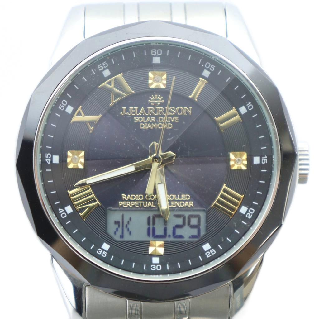 【中古】ジョンハリソン J.HARRISON JH-1975A 腕時計 3P 天然ダイヤモンド ウォッチ 電波 ソーラー アナデジ 8面カットガラス デイト カレンダー付き シルバー色 ■GY18 /MQ メンズ 【ベクトル 古着】 251101