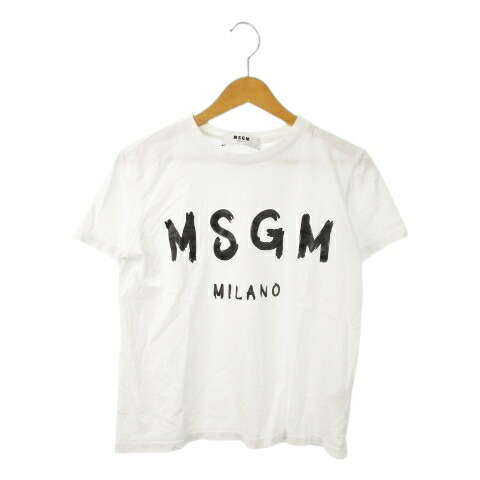 【中古】エムエスジーエム MSGM Tシャツ カットソー ラウンドネック 丸首 半袖 プリント ロゴ M 白 ホワイト /MN22 ■GY13 レディース 【ベクトル 古着】 251016
