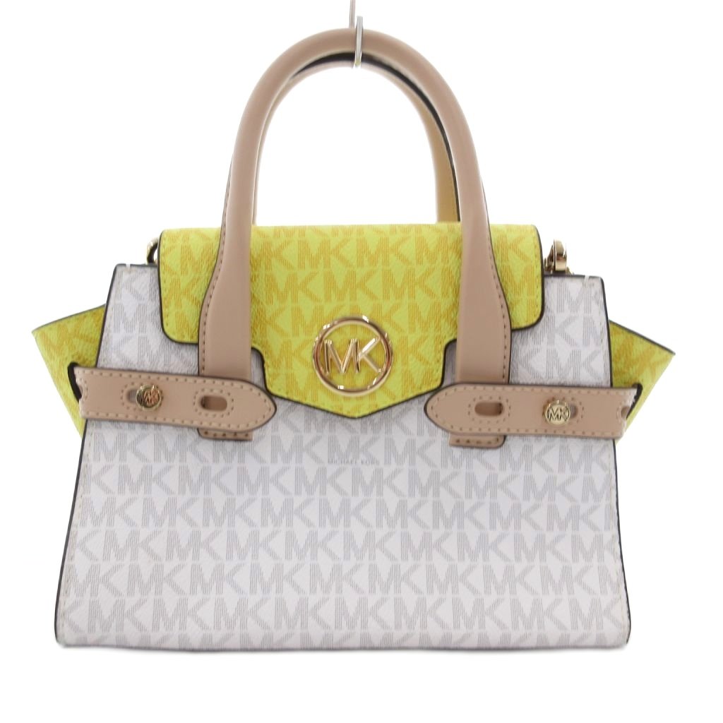 【中古】マイケルコース MICHAEL KORS ショルダーバッグ 2WAY PVC ロゴ 総柄 白 ホワイト 黄 イエロー /JS ■GY18 レディース 【ベクトル 古着】 251009