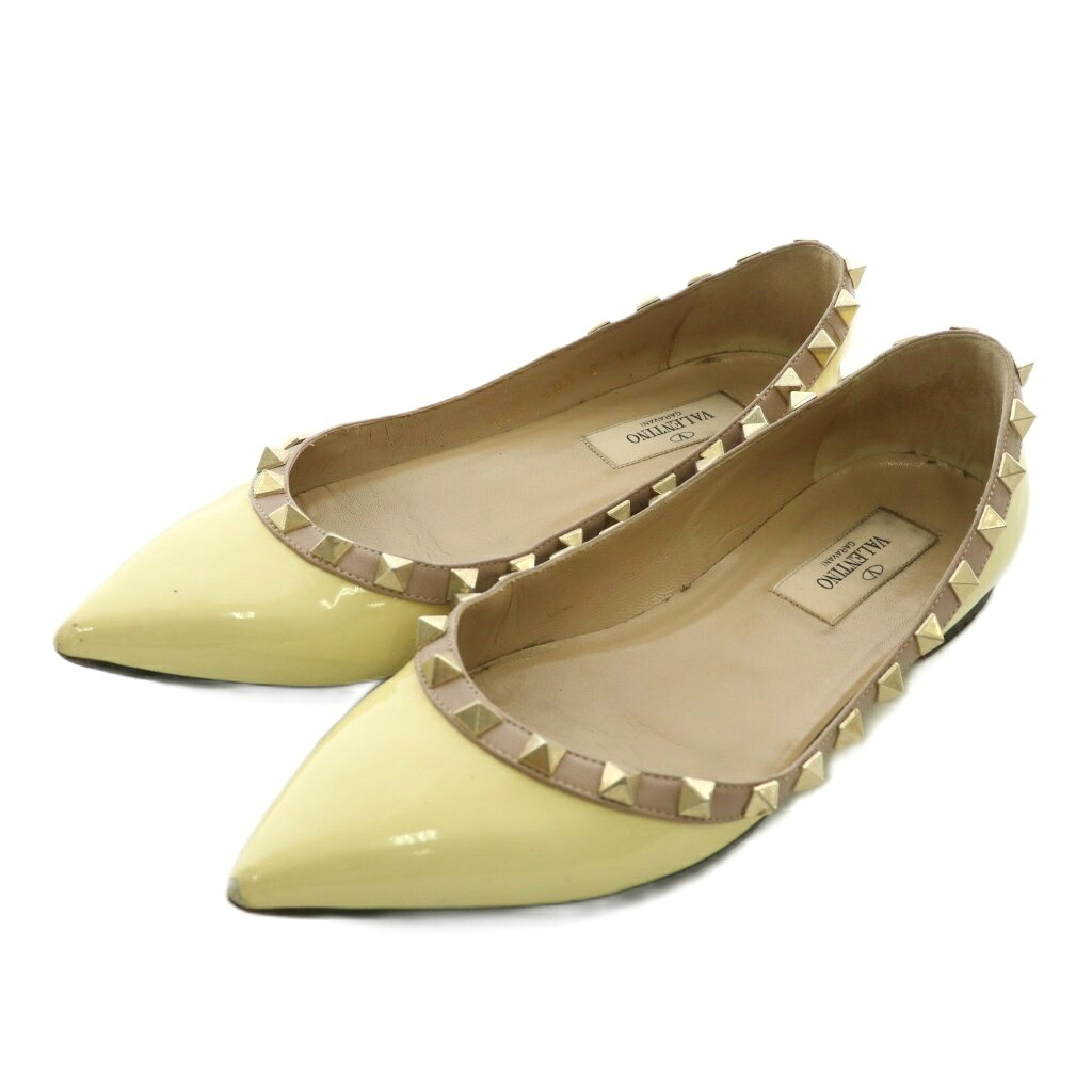 【中古】ヴァレンティノ ガラヴァーニ VALENTINO GARAVANI パンプス フラット エナメル ポインテッドトゥ スタッズ 34.5 21.5cm 黄色 イエロー /XZ ■GY11 レディース 【ベクトル 古着】 251009
