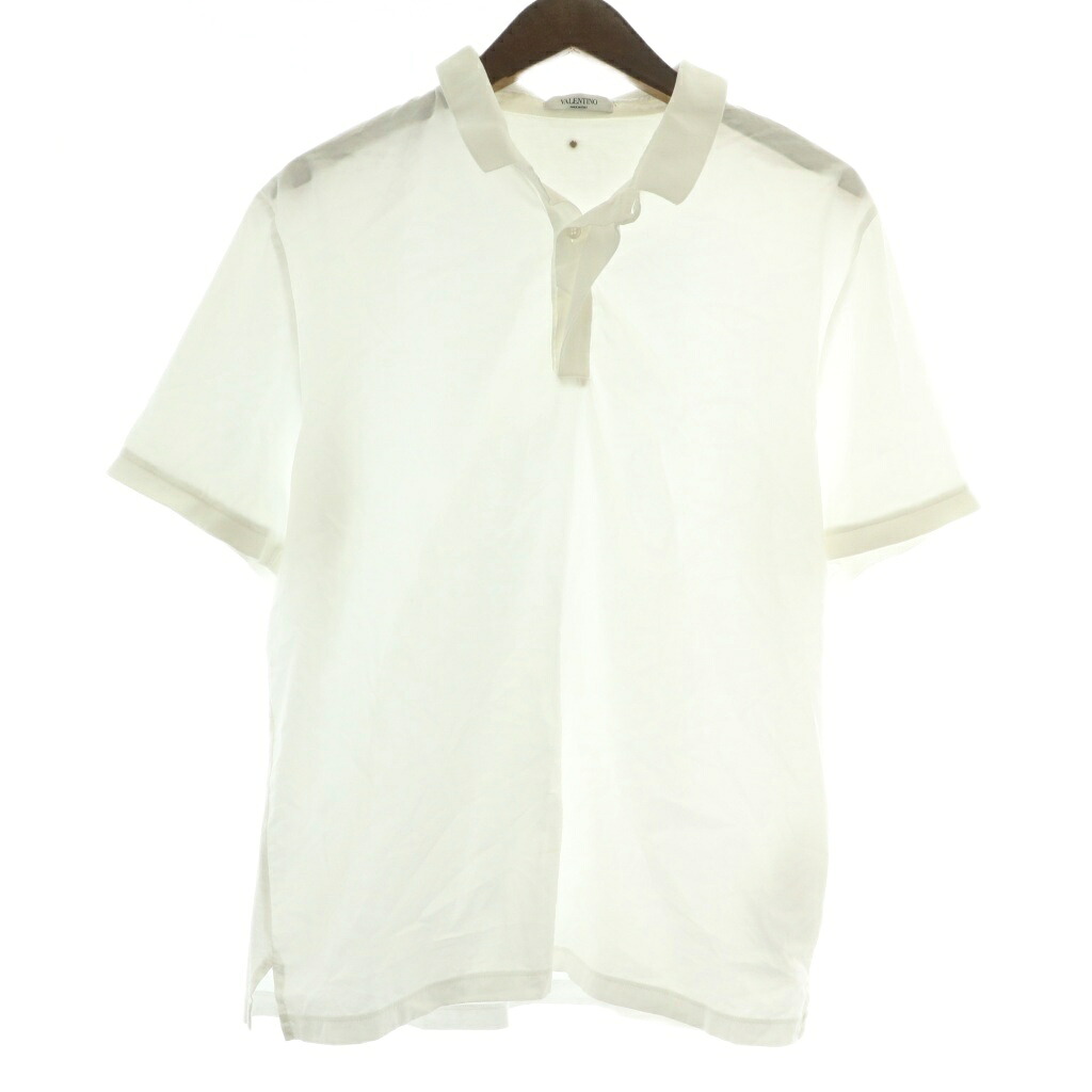 【中古】ヴァレンティノ ヴァレンチノ VALENTINO イタリア製 ポロシャツ 半袖 ゴールド金具 M 白 ホワイト /XZ ■GY01 メンズ 【ベクトル 古着】 251012