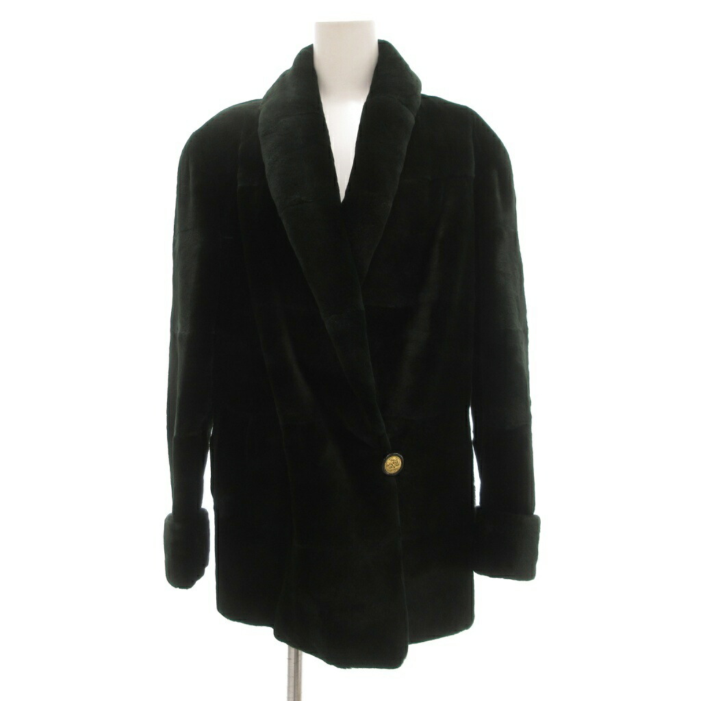 【中古】Junko Yamamoto by EMBA エンバ シェアード ミンクファー コート 毛皮 ショールカラー ミドル ハーフ丈 装飾ボタン 11 ダークグリーン /UO レディース 【ベクトル 古着】 251104