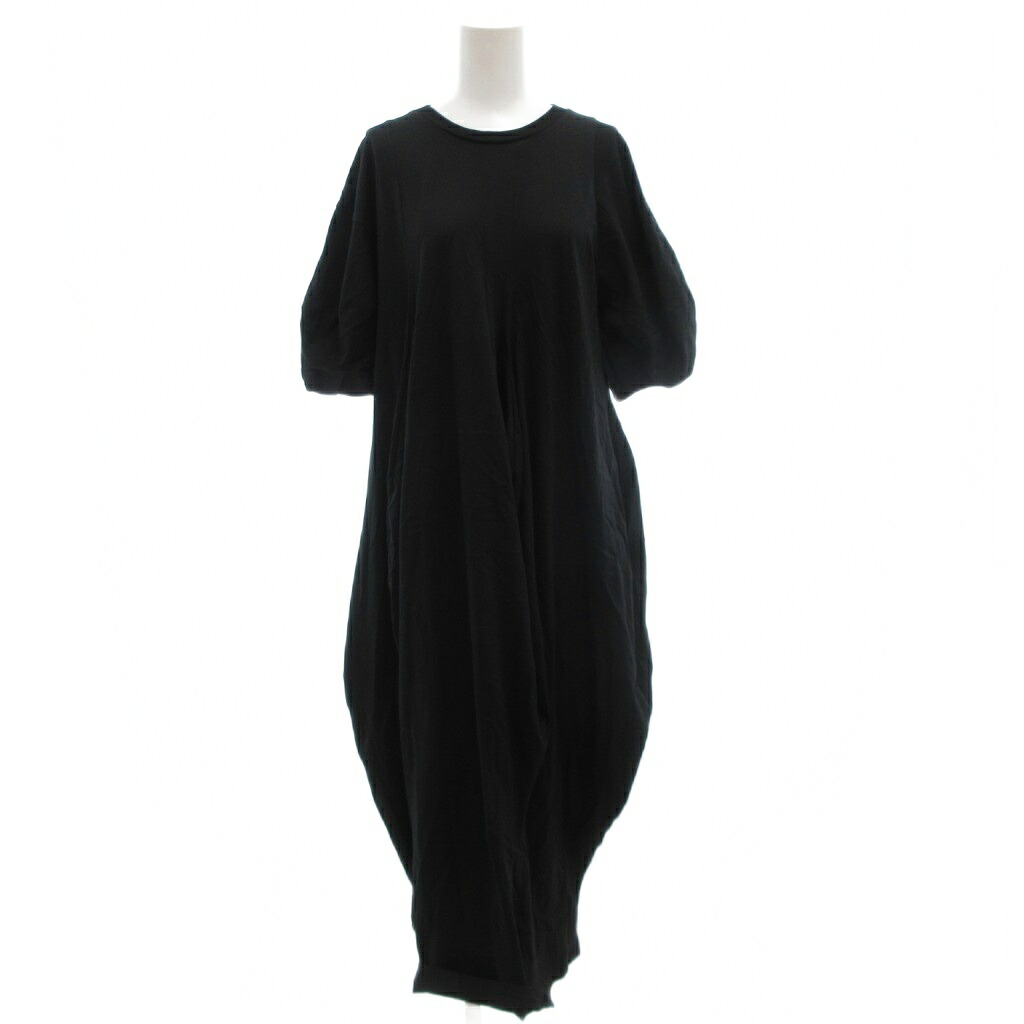 【中古】エンフォルド ENFOLD 24AW ボールドレープドレス BALL DRAPE DRESS ロングワンピース 36 半袖 バルーンシルエット アシンメトリー 黒 ブラック 300HA283-1040 /GV ■GY30 レディース 【ベクトル 古着】 251106