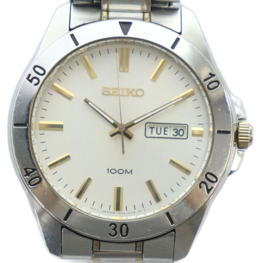 【中古】セイコー SEIKO 7N43-0BS0 腕時計 ウォッチ クォーツ 白文字盤 カレンダー付き シルバー色 ■GY18 /MQ メンズ 【ベクトル 古着】 251030