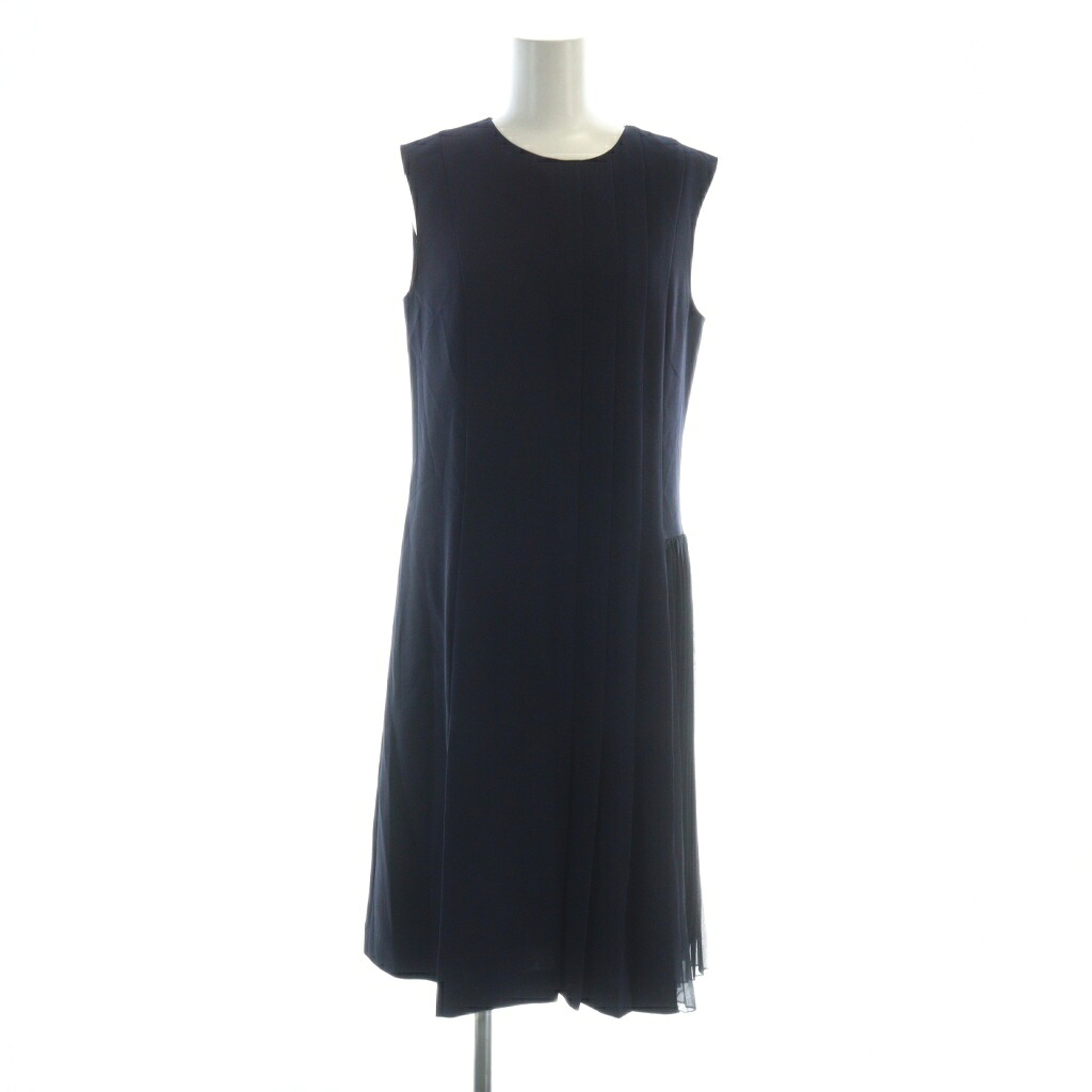 【中古】行動論理 Theory 23SS CLASSIC CREPE PLEATED DAY DRESS ノースリーブ衣装 ロング 筋目 ロゴタイプ 4 L 紺 米国海軍 ■GY01 /MQ レディース 【ベクター 古着】 251105