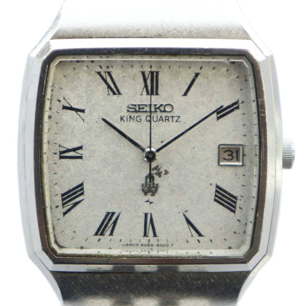 【中古】セイコー SEIKO 5855-5000 KING QUARTZ キングクオーツ ウオッチ ヴィンテージ アンティーク ご覧なさる 石英 デイト 白文字記号盤 暦付き添い人 デイト 人情本 しろがね色色つや しろがね色 ■GY18 /MQ メンズ 【ベクター 古着】 251209
