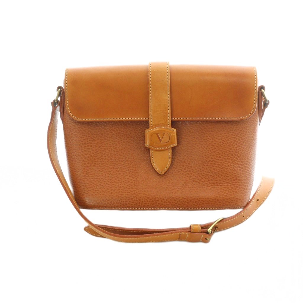 【中古】ヴァレンティノ ガラヴァーニ VALENTINO GARAVANI ショルダーバッグ 斜めがけ フラップ レザー 型押し ロゴ 茶 ブラウン ■GY11 /MQ レディース 【ベクトル 古着】 251106