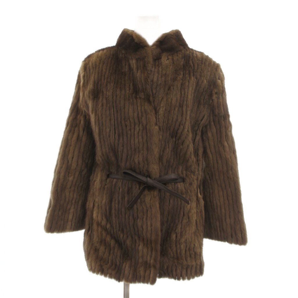 【中古】マジェスティックファー MAJESTIC FUR ミンクファーコート リボンベルト ストライプ USA製 8 茶 ブラウン /JS ■GY11 レディース 【ベクトル 古着】 251124
