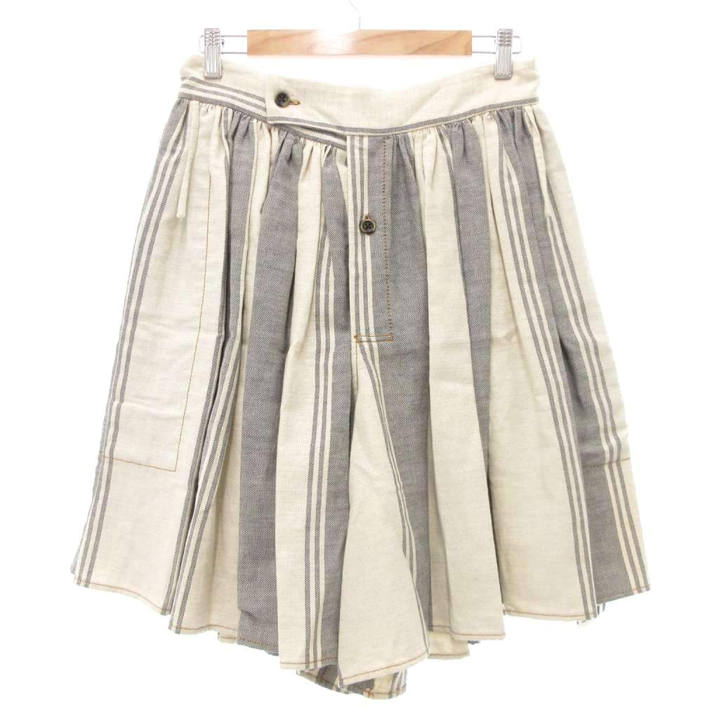 【中古】未当て嵌める品 ヴィヴィアンウエストウッド Vivienne Westwood アングロマニア ANGLOMANIA 引き舟付き添い人 縞模様柄 遊撃手ズボン下 さる股引き リネン混 2 青色 白いこと 01001 14-01-791012 /UO ■GY18 レディース 【ベクター 古着】 251201