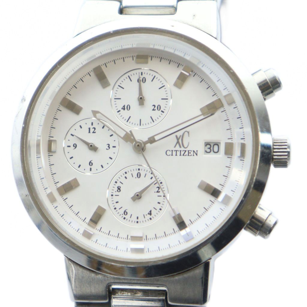 【美品】CITIZEN シチズン クロノグラフ メンズ腕時計 ホワイトシェル CITIZEN COLLECTION シチズン コレクション エコドライブ ソーラー電波
