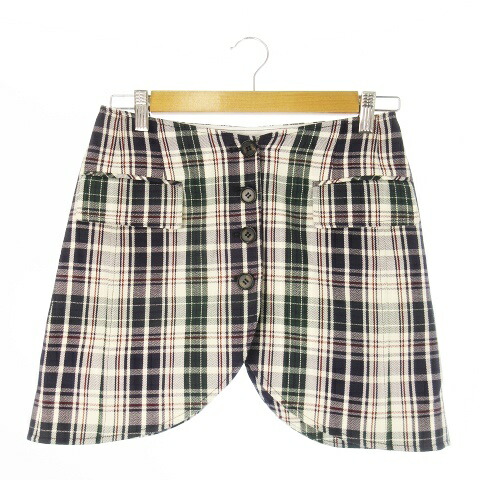 【中古】未使用品 インク EENK OPEN FRONT SKIRT BELT オープンフロントスカート ミニ オーバースカート チェック 小さいサイズ XS 紺 ネイビー /CK30 ■GY55 レディース 【ベクトル 古着】 251127