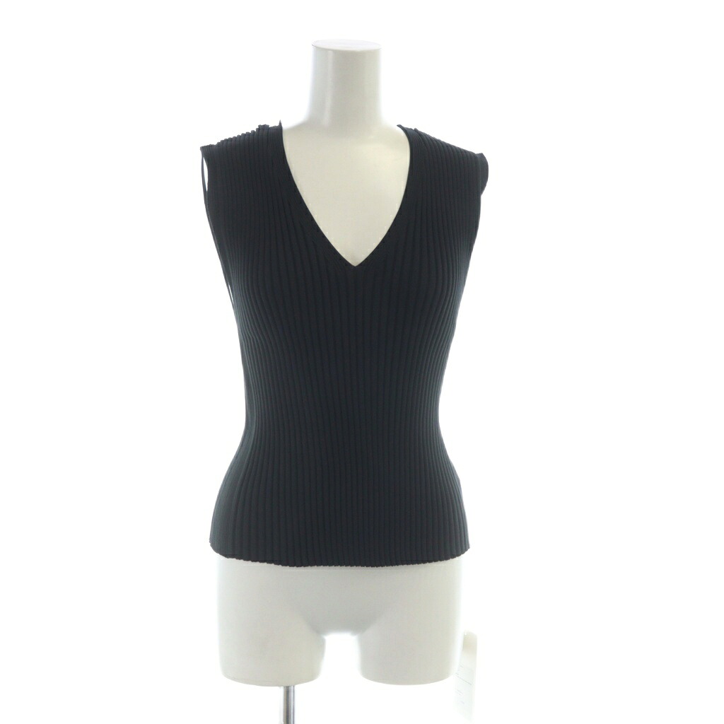 【中古】未使用品 イロット IIROT タグ付き ECO VNECK KNIT BLACK カットソー ノースリーブ ベスト Vネック リブ編み 2 黒 ブラック 025-024-KT71 /KW ■GY55 【ベクトル 古着】 260116