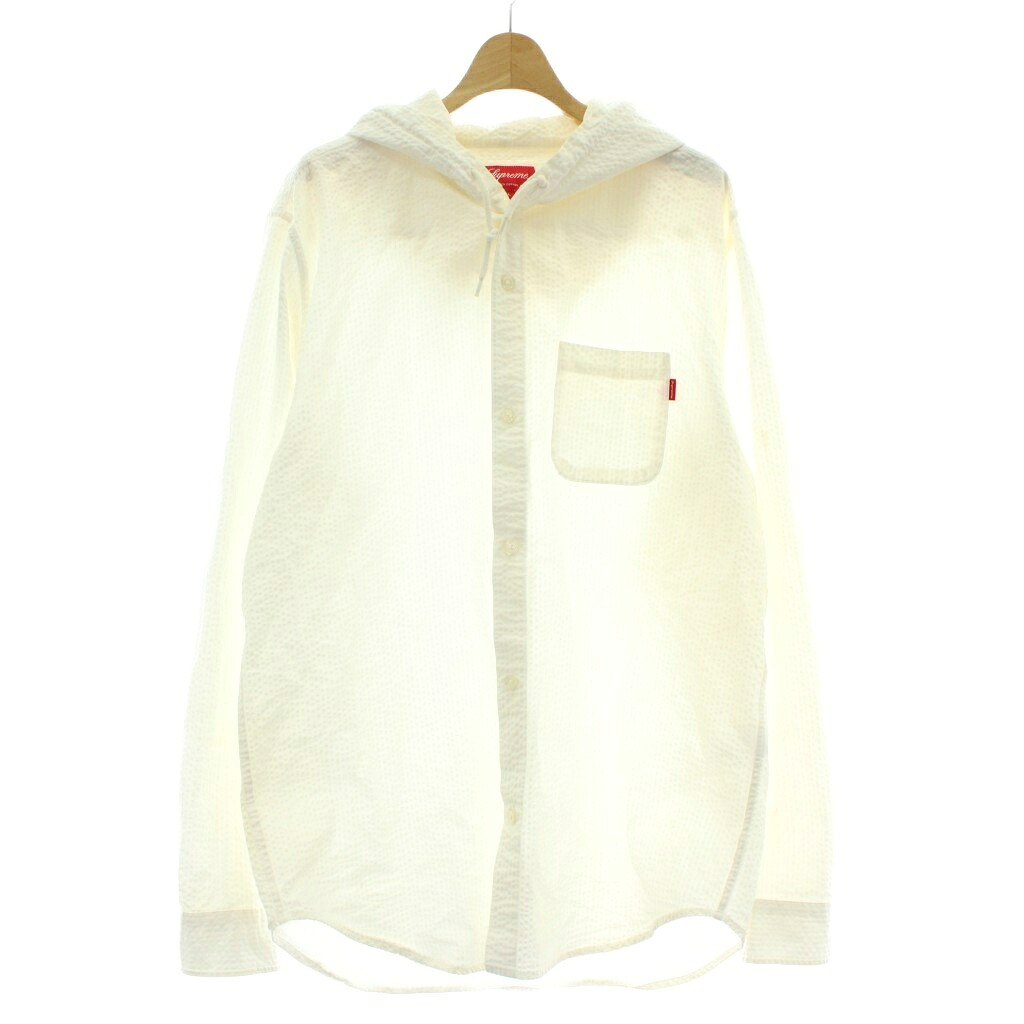 【中古】シュプリーム SUPREME 15SS Hooded Seersucker Shirt ティーシャツ 長袖 シアサッカー ボンネット L 白 白いこと /XZ ■GY35 メンズ 【ベクター 古着】 251116