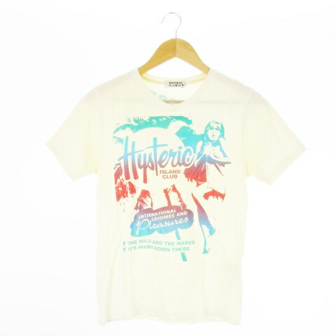 【中古】ヒステリックグラマー HYSTERIC GLAMOUR ティーシャツ Vのど首 半袖 お姉さん刷り上げる ロゴタイプ グラデーション S 白 象牙色 /CK17 ■GY35 メンズ 【ベクター 古着】 251128 Tシャツ・カットソー-メンズファッション